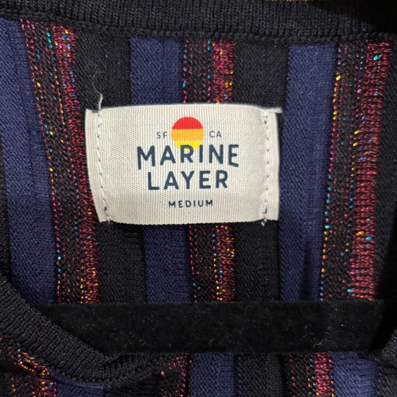 Marine Layer Penny Pleated Midi Dress in Black Rainbow Lurex Women’s Size Medium - Picture 9 of 12